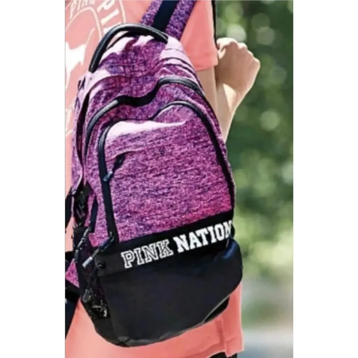 Victoria`s Secret Pink Nation Collegiate Backpack Travel Laptop Book Bag Rare Pink Marl/PINK NATION by Victoria's Secret