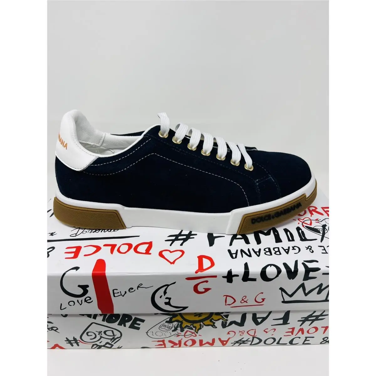 Dolce Gabbana Suede Shoes Sneakers Blue Portifino Size 39 with Authenticity