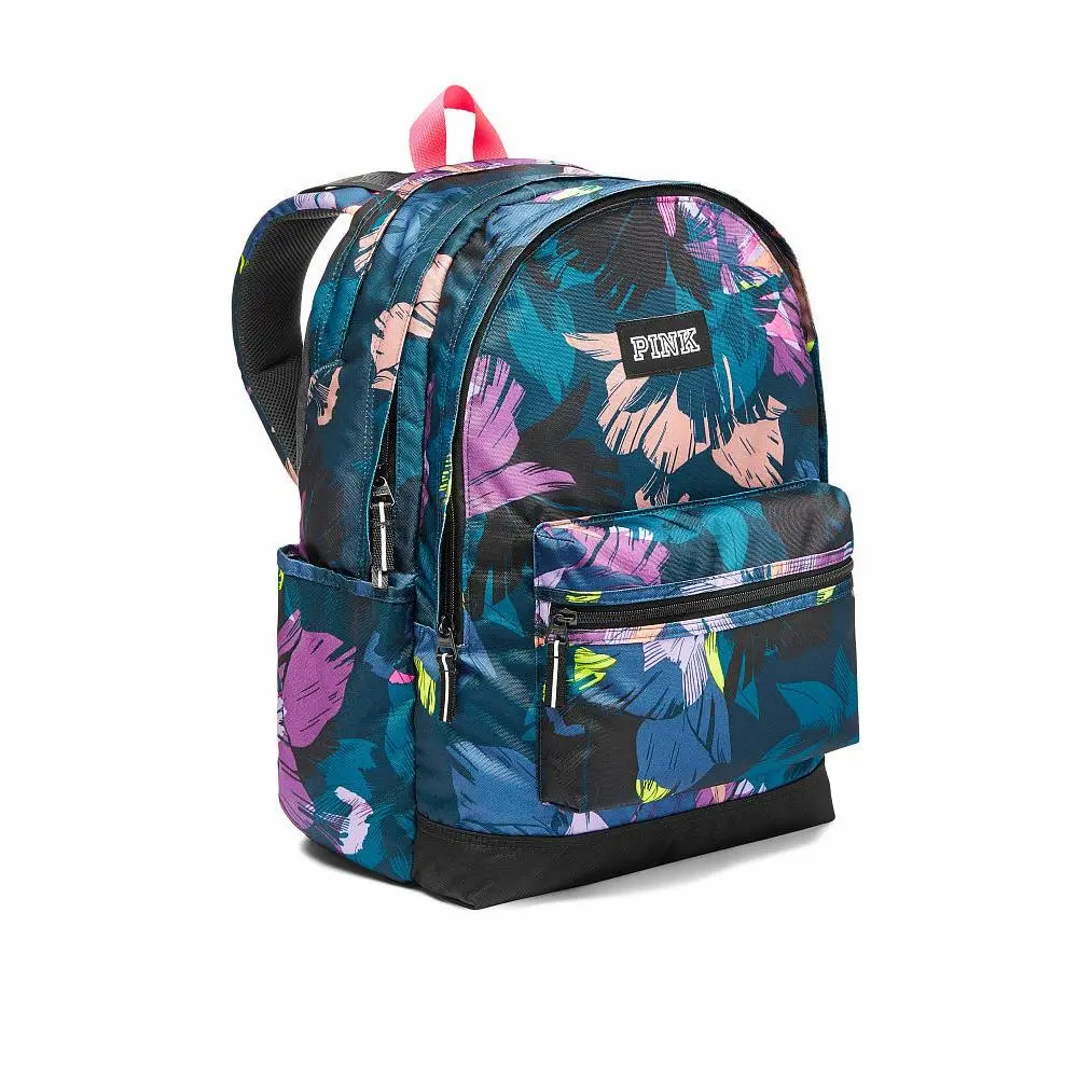 Victoria`s Secret Pink Campus Backpack Laptop Travel Book Bag Tote Rare Gift - Handle/Strap: Multicolor, Exterior: Black Multicolor, Lining: Black