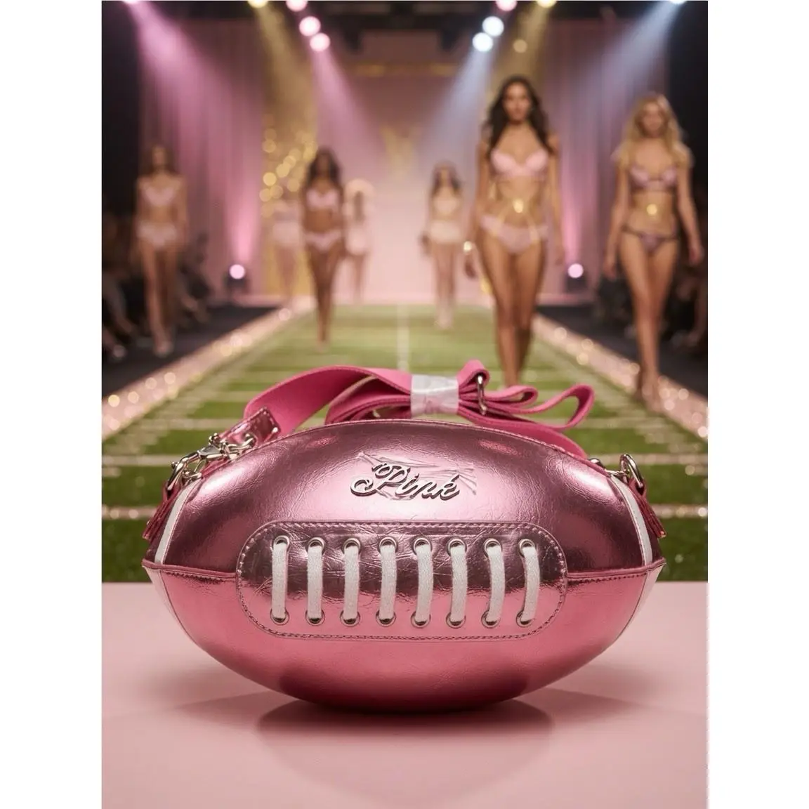 Victoria`s Secret VS Pink Metallic Football Crossbody Bag Game Day Purse Limited Edition by Victoria's Secret