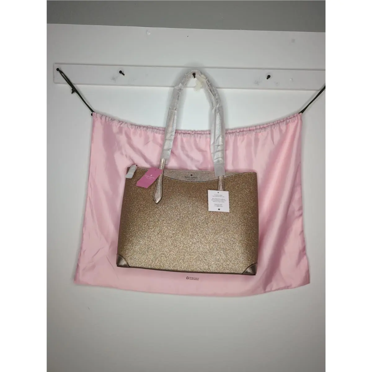 New York Lola Glitter Shimmy Glitter Tote Large Purse Bag Rose Gold by Kate Spade