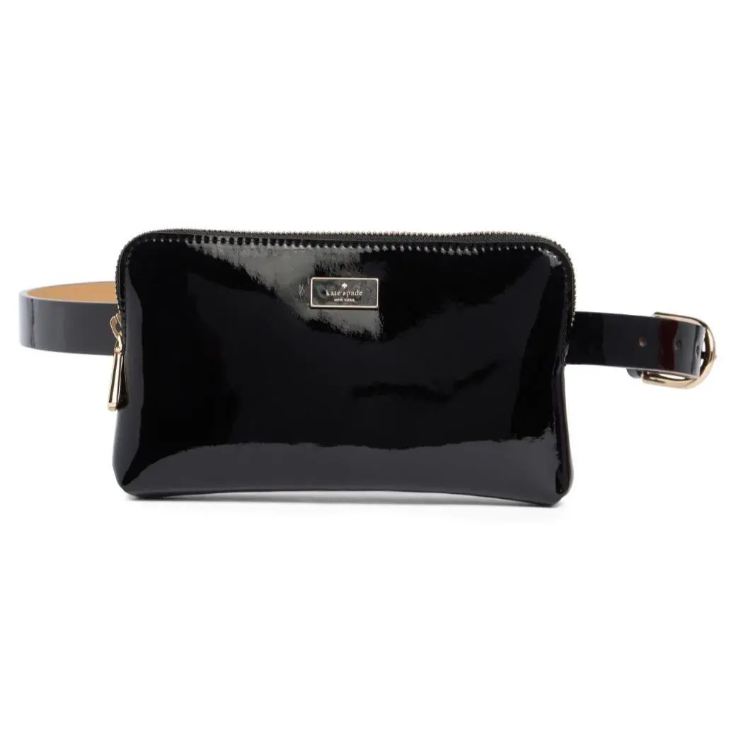 Women`s Patent Leather Zip Fanny Pack Belt Bag Black Size L / XL by Kate Spade