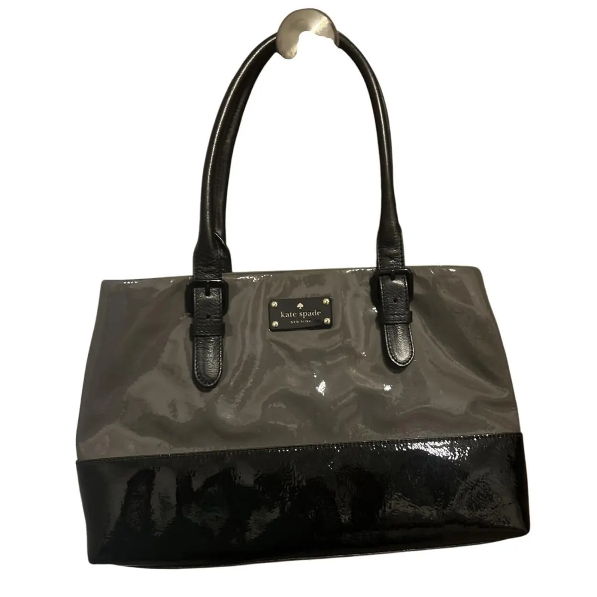 Kate Spade Carlisle Street Elena Patent Leather Black and Grey Purse Handbag