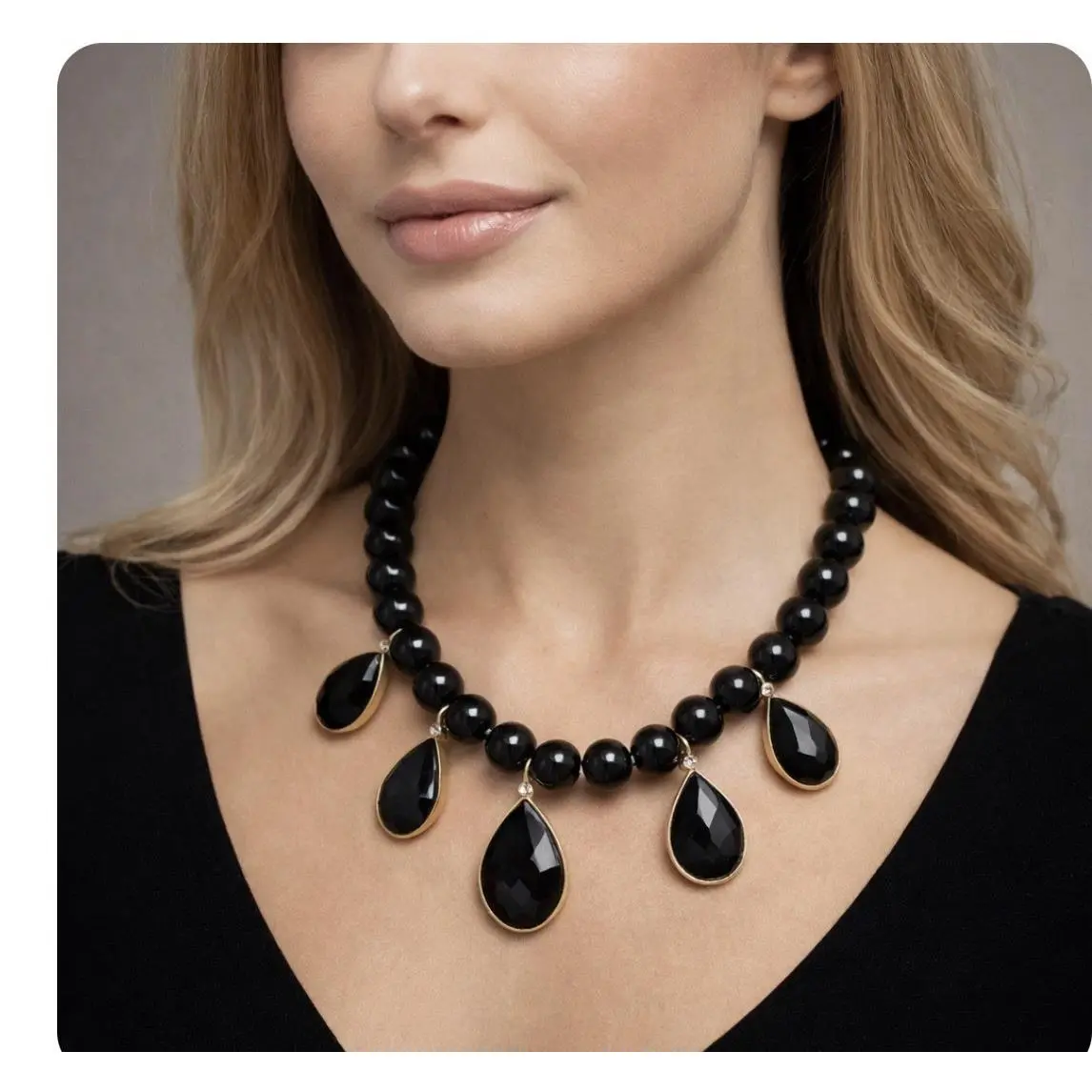 Gold Tone Black Colored Stone Beaded Statement Necklace SS2 by Kate Spade