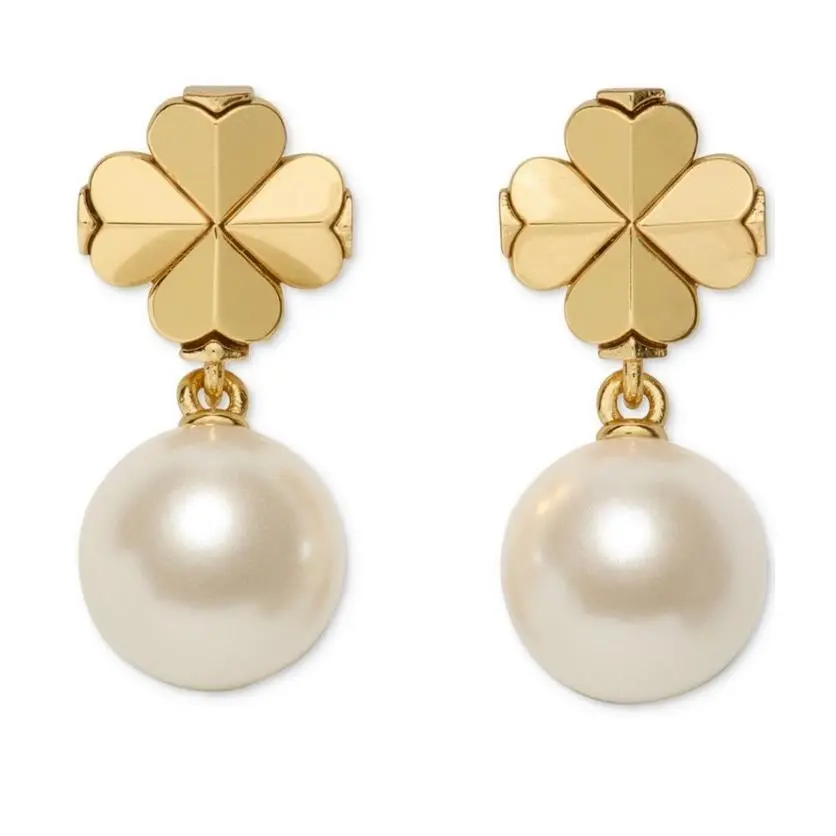 New  Gold Tone Artificial Pearl Cubic Zirconia Flower Drop Earrings by Kate Spade