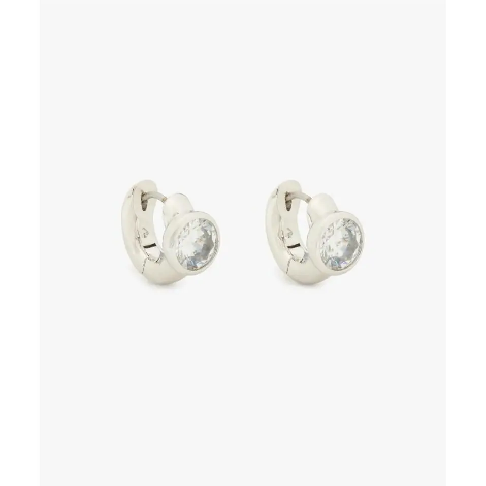 Silver Tone Cubic Zirconia Bezel Keep Sparkling Huggie Hoop Earrings by Kate Spade