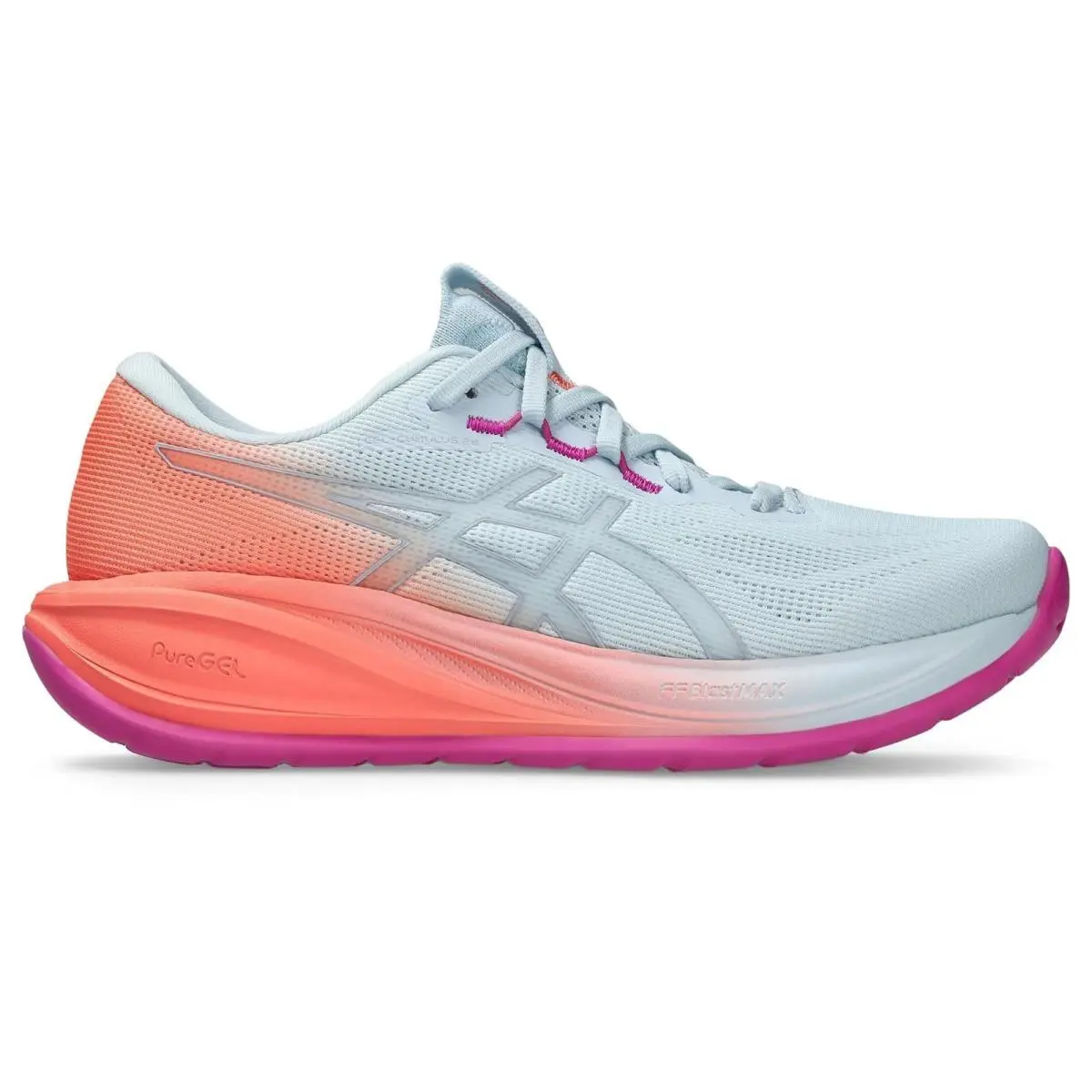 Asics Gel-cumulus 28 Womens Size 9 Sky/sun Coral Running Shoes Grey/pink