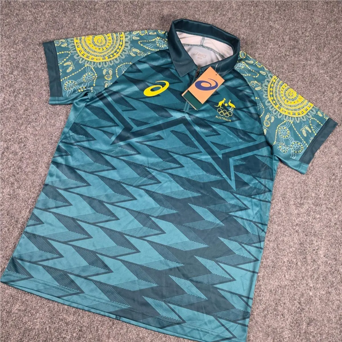 Australia Olympic Team 2024 Asics Team Polo Mens S Green Indigenous Paris