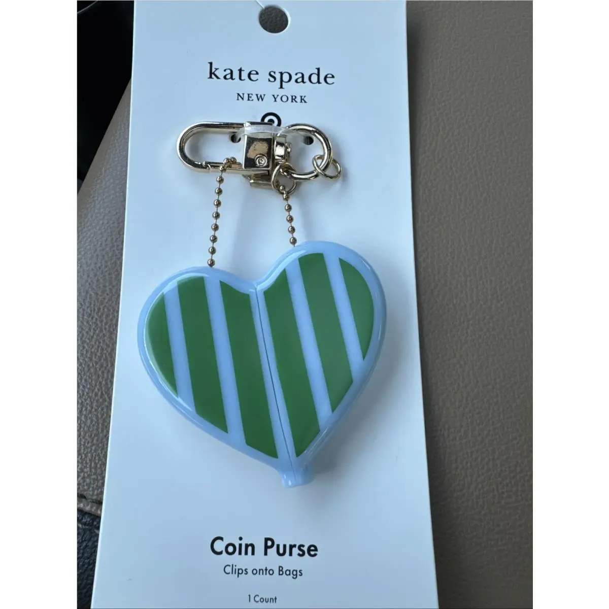 Kate Spade x Target Coin Purse Key Fob Bag Charm Heart Blue Green