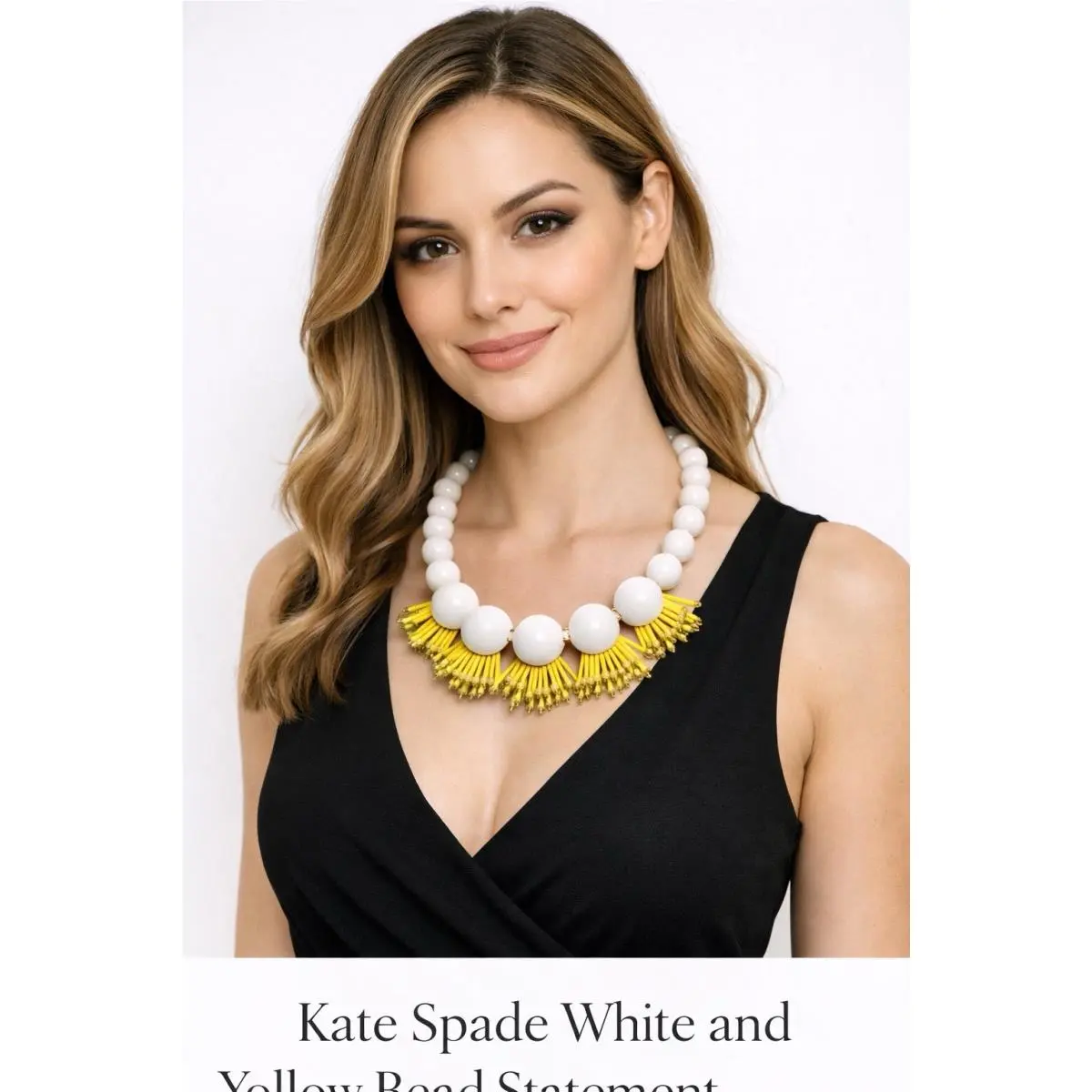 White Yellow Beaded Statement Necklace 19 1 Drop 713 by Kate Spade