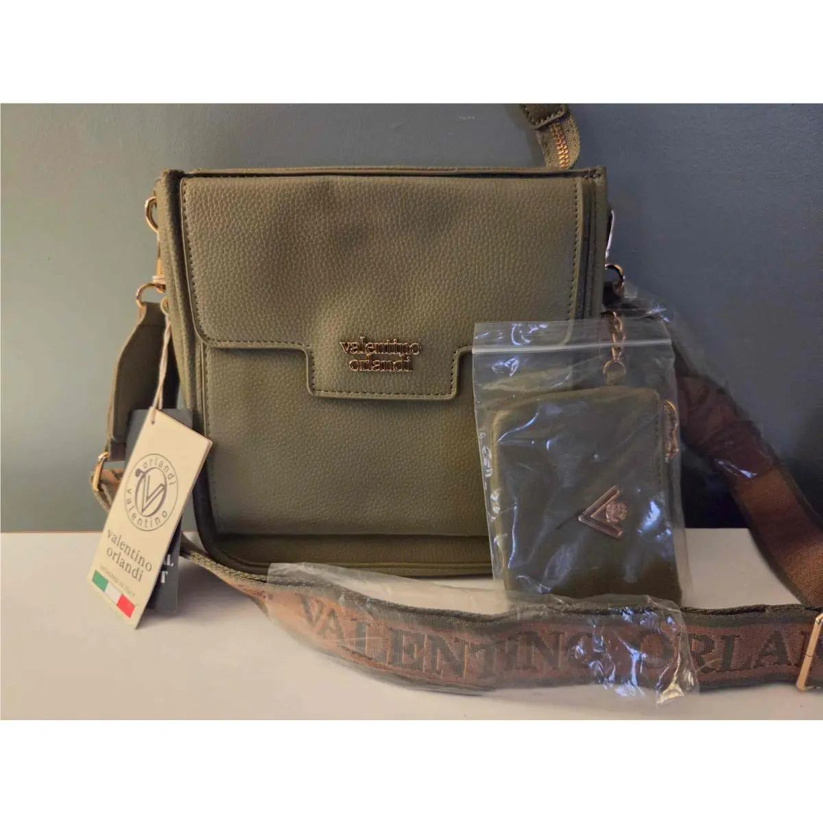 Valentino Orlandi Crossbody W/coin Purse Wallet Leather Green