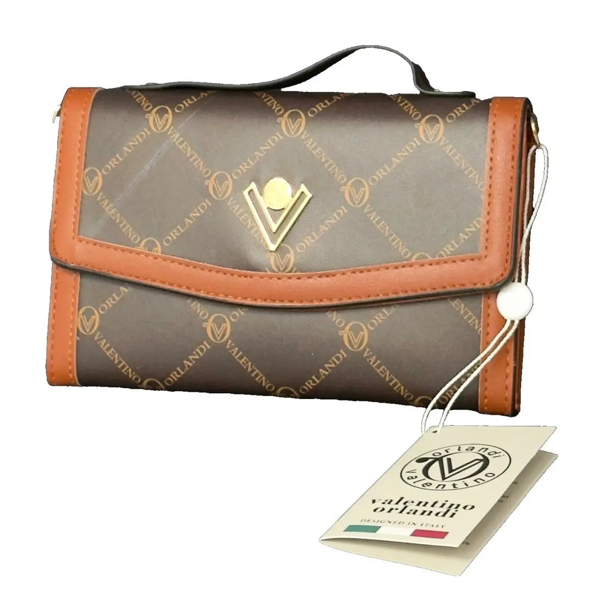 Orlandi Crossbody Purse Women 2 Tone Clutch Brown Vegan Leather by Valentino