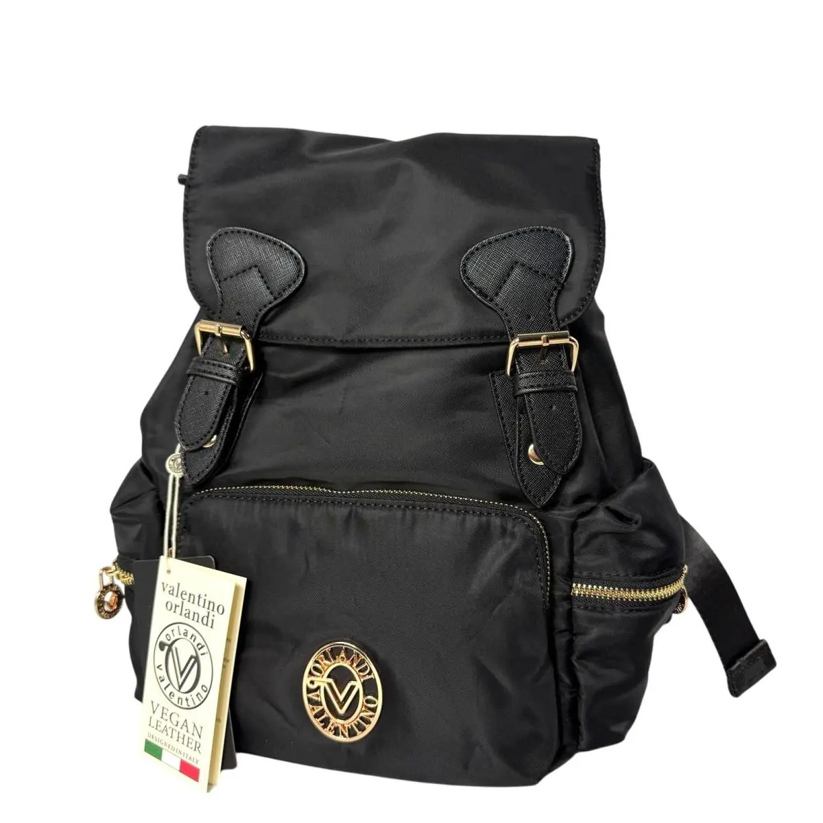 Valentino Orlandi Backpack Nylon Black Medium Women`s Gold Hardware Italian