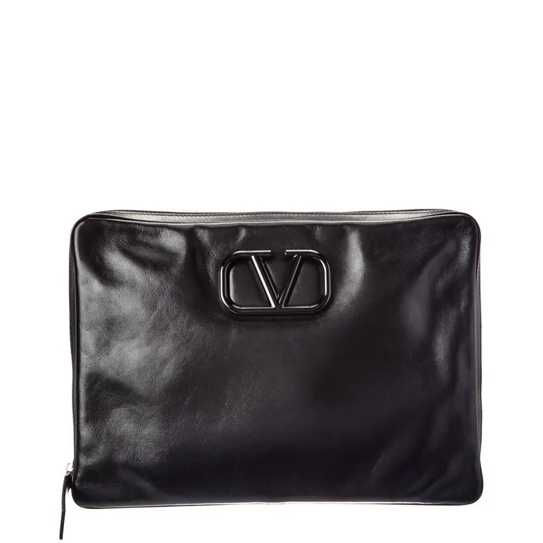 Vlogo Leather Pouch Men`s Black Uni by Valentino
