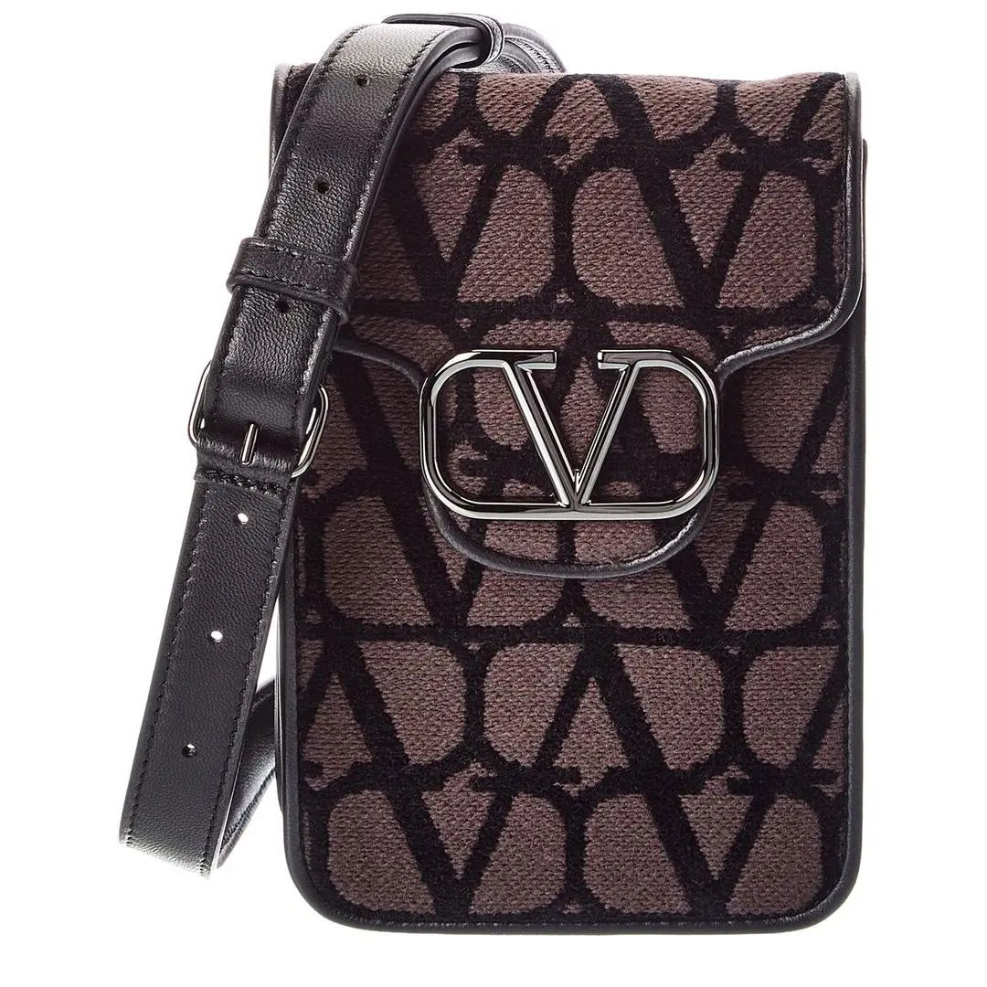 Vlogo Toile Iconographe Canvas Leather Smartphone Case Men`s Brown by Valentino