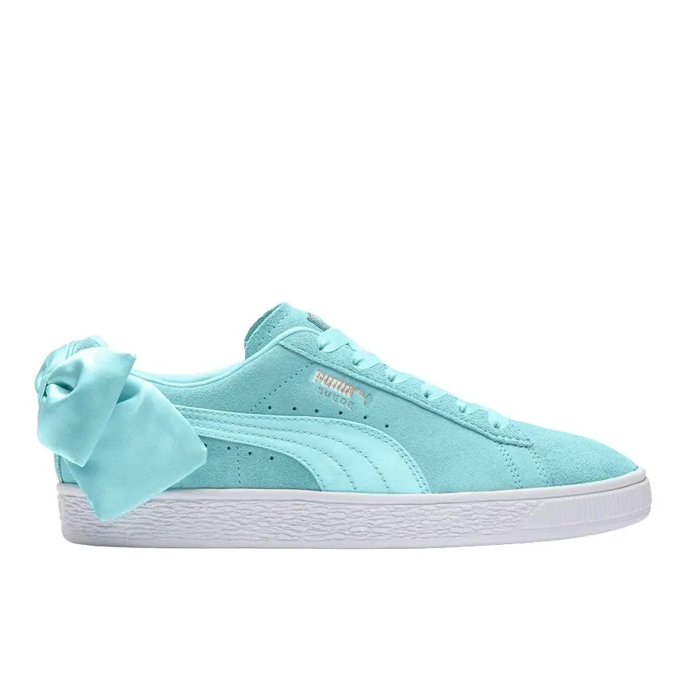 Puma Suede Bow Lace Up Womens Blue Sneakers Casual Shoes 36731703