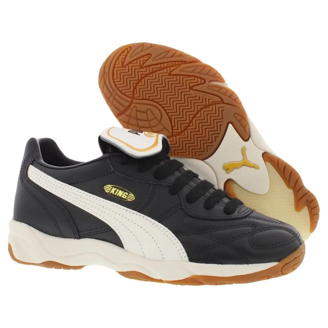 Puma King Indoor Leather GS Boys Shoes - Black/Warm White, Main: Black