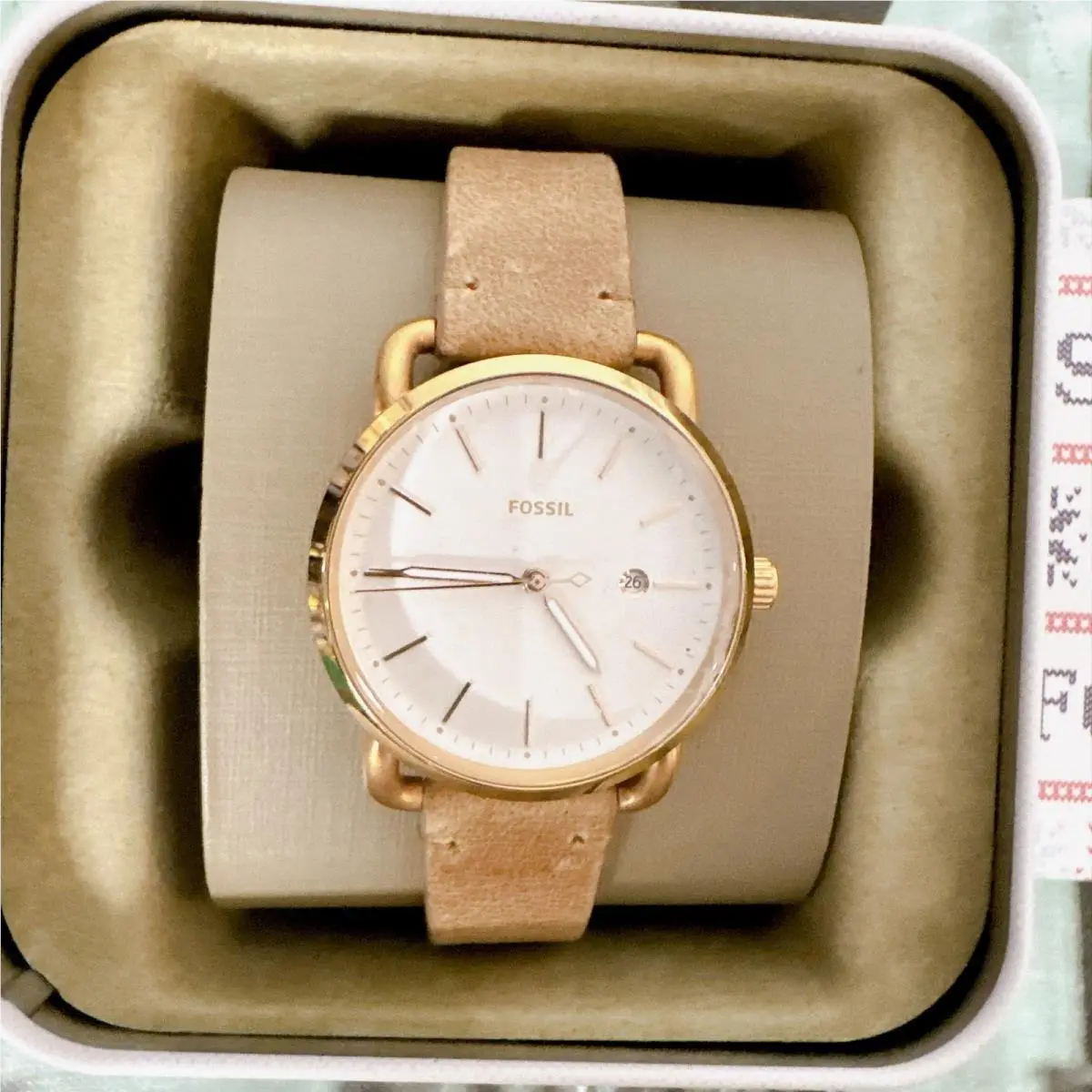 ES4335 Commuter Sand Leather Three-hand Date Watch by Fossil