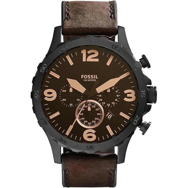 Men`s Nate Quartz Watch Black/brown Leather JR1487 by Fossil