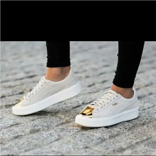 Platform Suede Gold Star White Women`s Shoes Rare by Puma