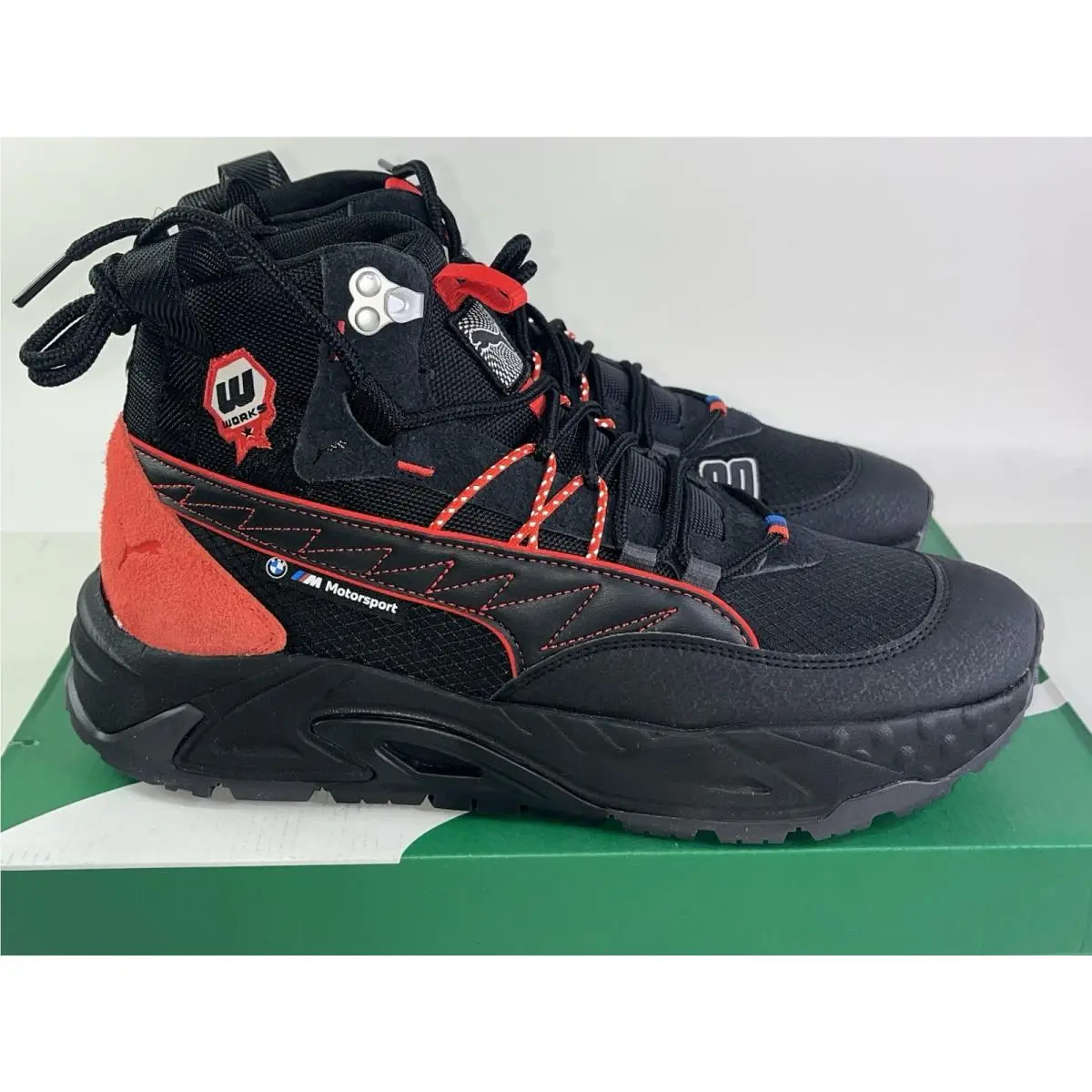 Mens Bmw Sneaker Shoes Hi Top Sz 10 Motorsport Black Red Garage Crews by Puma