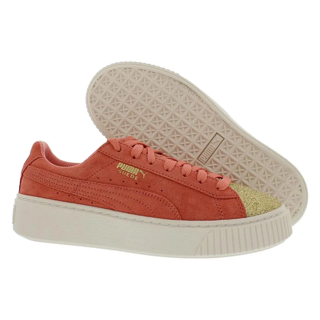 Puma Suede Platform Glam GS Girls Shoes Size 6.5 Color: Gold/shell Pink