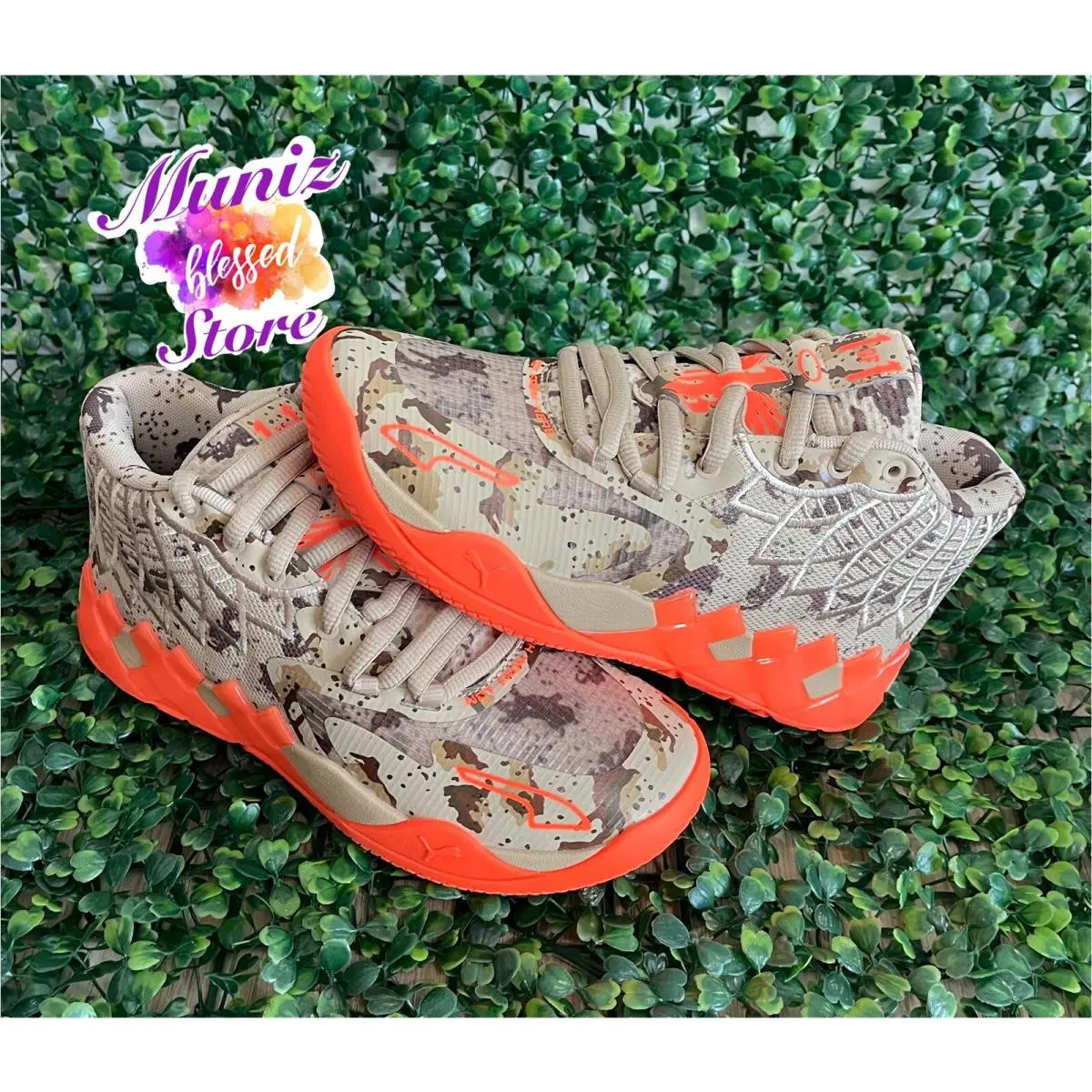 MB 01 Lamelo Ball Digital Camo Pale Khaki Orange GS Youth Sz 5.5Y Nba by Puma