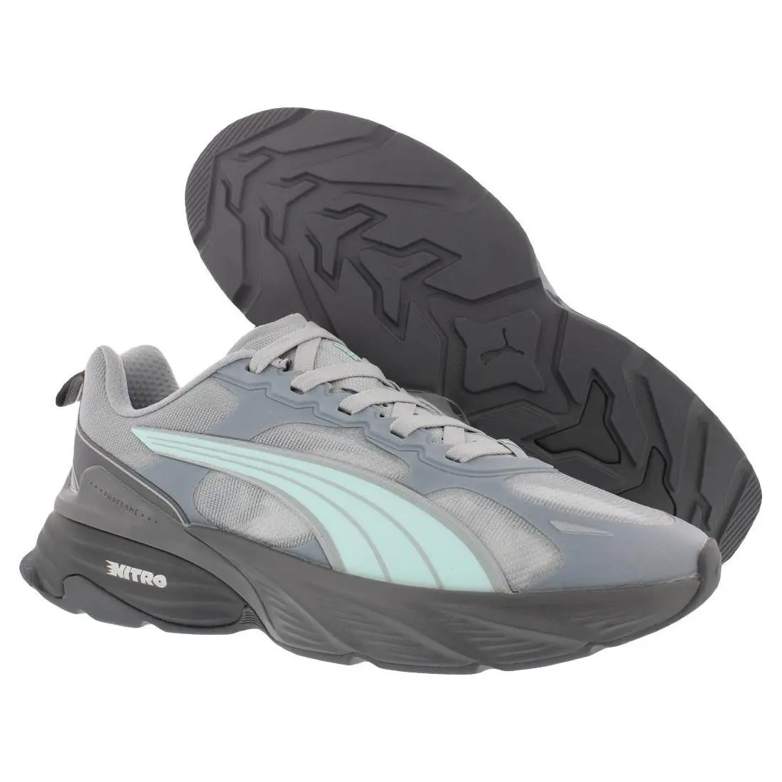 Puma Fade Nitro V2 Running Mens Shoes Size 10.5 Color: Mid Gray/dark Gray/mint