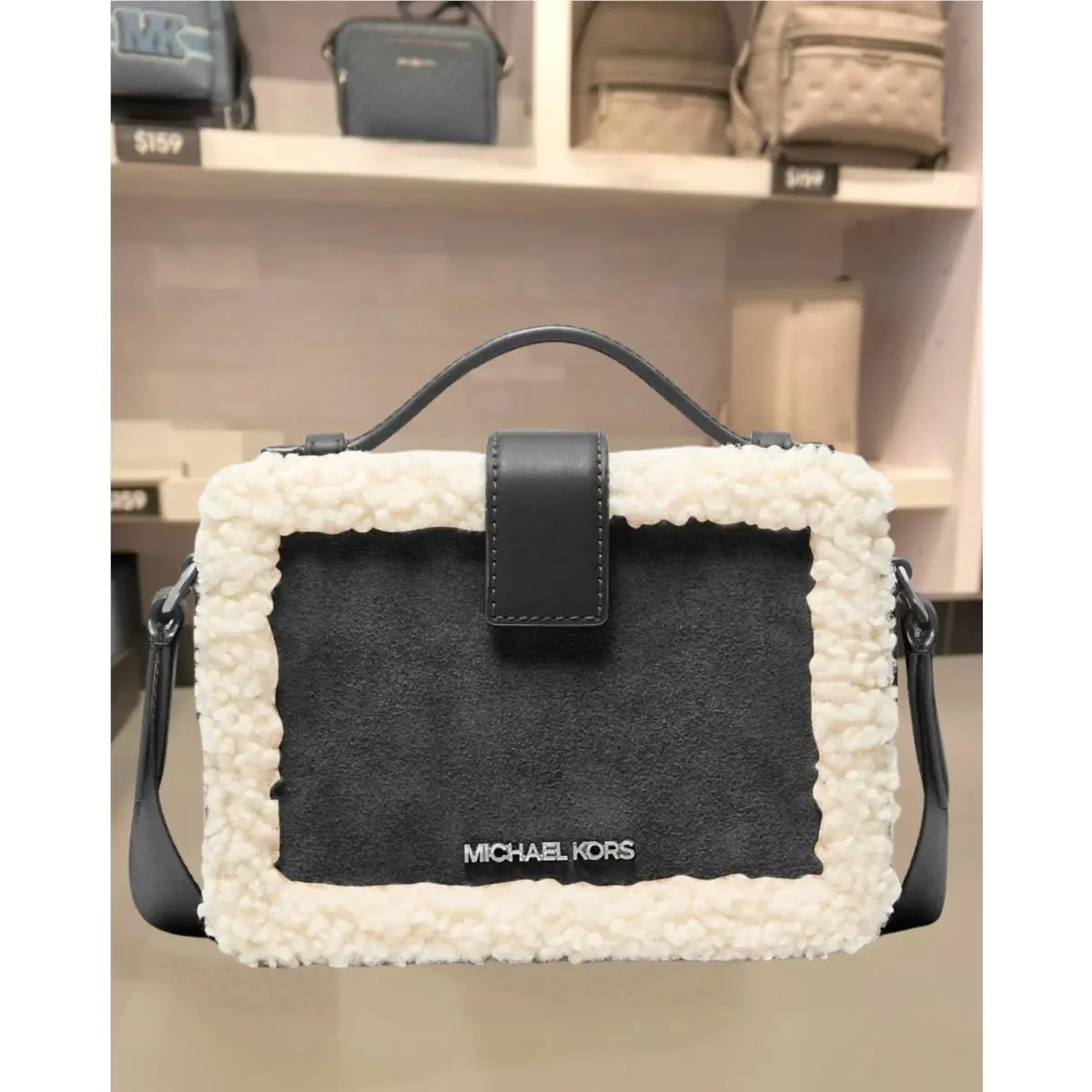 Cooper Men Suede Sherpa Lunch Box Crossbody Bag Variation BLACK by Michael Kors