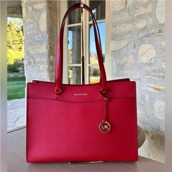 Jet Set Travel Large Signature Logo Pocket Tote Shoulder Bag Bright Red by Michael Kors
