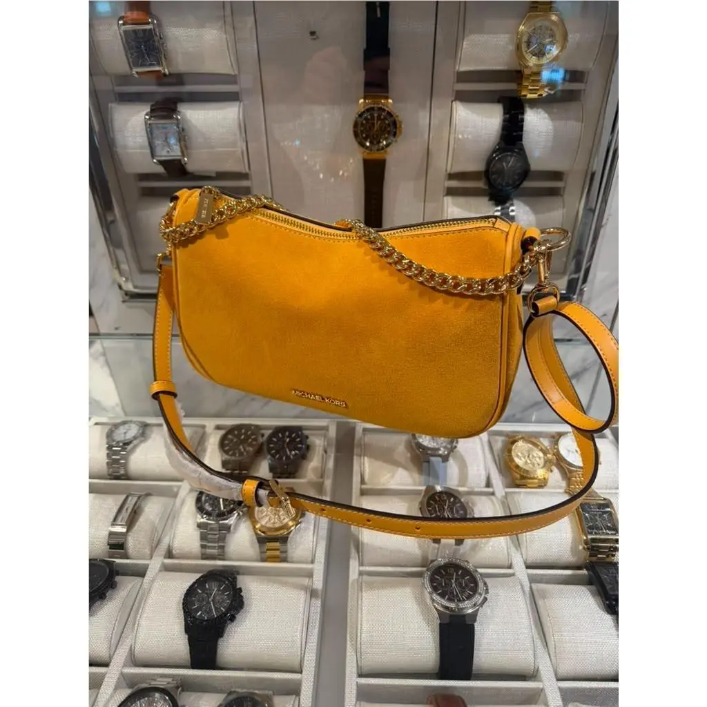 Carmela Medium Suede Leather Shoulder Bag Crossbody Handbag Purse HONEYWHEAT by Michael Kors
