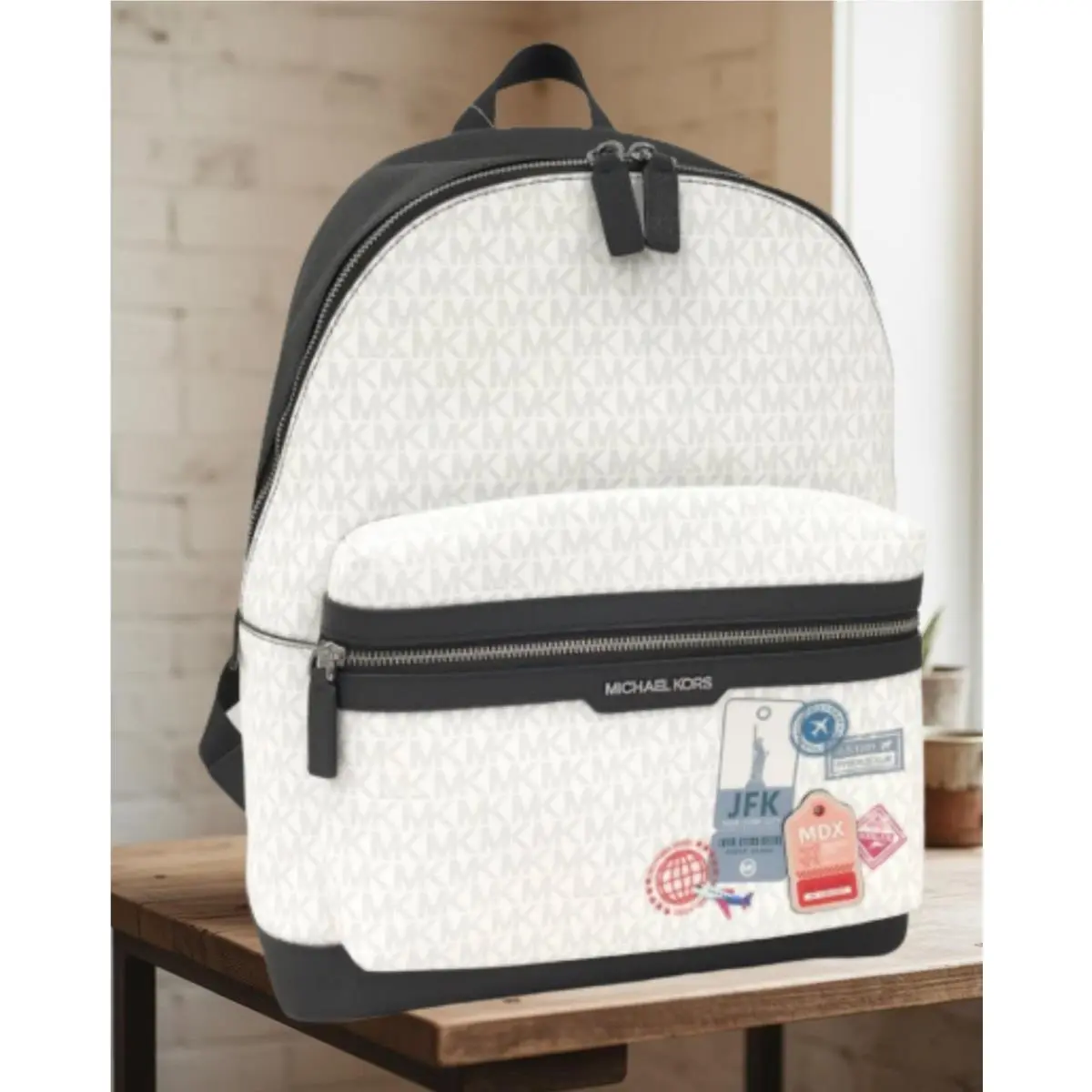 Cooper Men Medium MK Signature Travel School Fashion Backpack Bag BRIGHT WHITE by Michael Kors