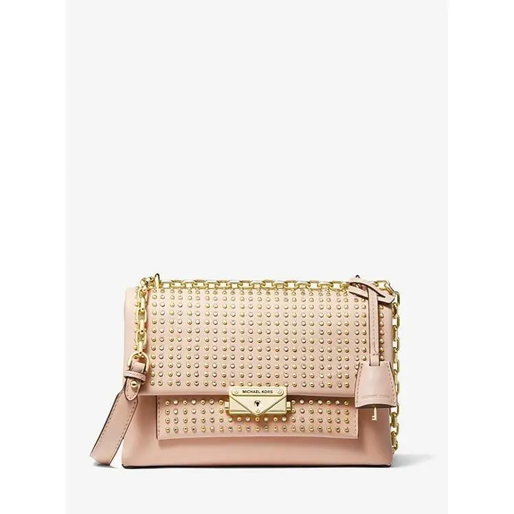 Cece Medium Studded Leather Convertible Shoulder Bag Black Soft Pink by Michael Kors