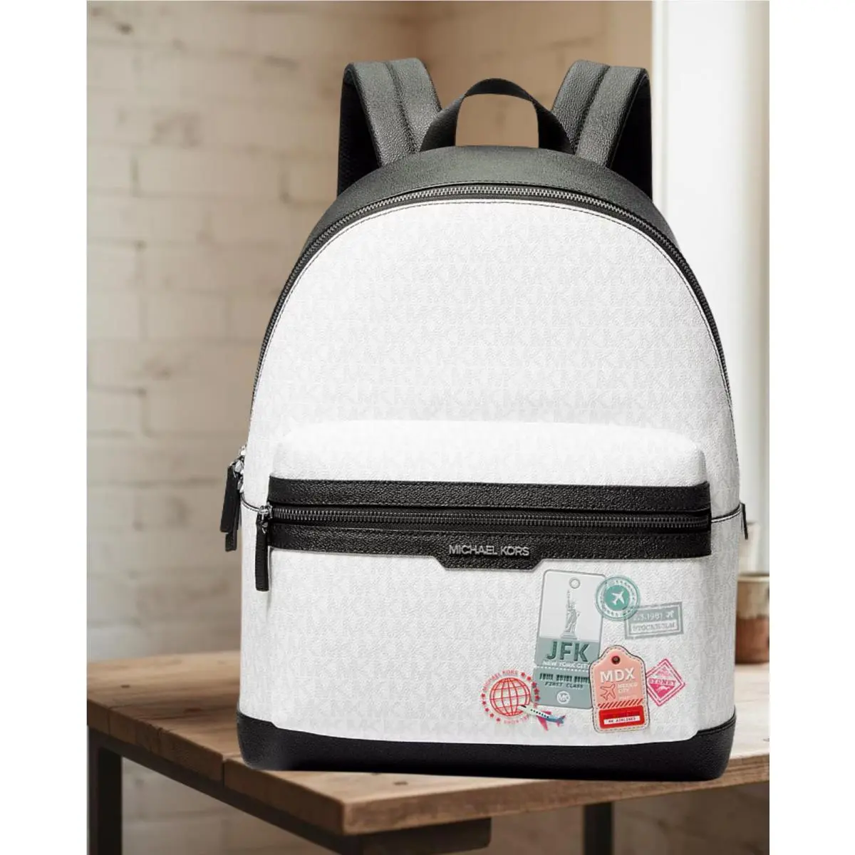 Cooper Medium Embellished Logo Travel School Fashion Backpack Men BRIGHT WHITE by Michael Kors