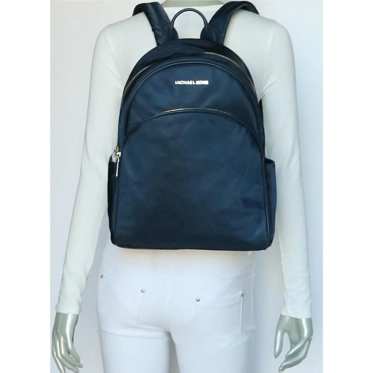 Michael Kors Abbey Large Nylon Backpack Black Red Graphite Navy
