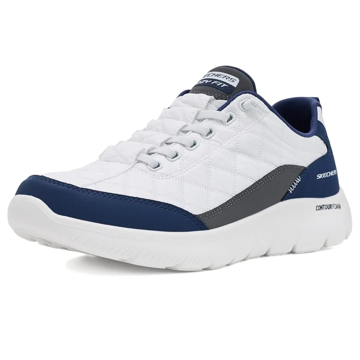 Man`s Sneakers Athletic Shoes  Summits Contour Foam Cozy Fit White/Navy by Skechers