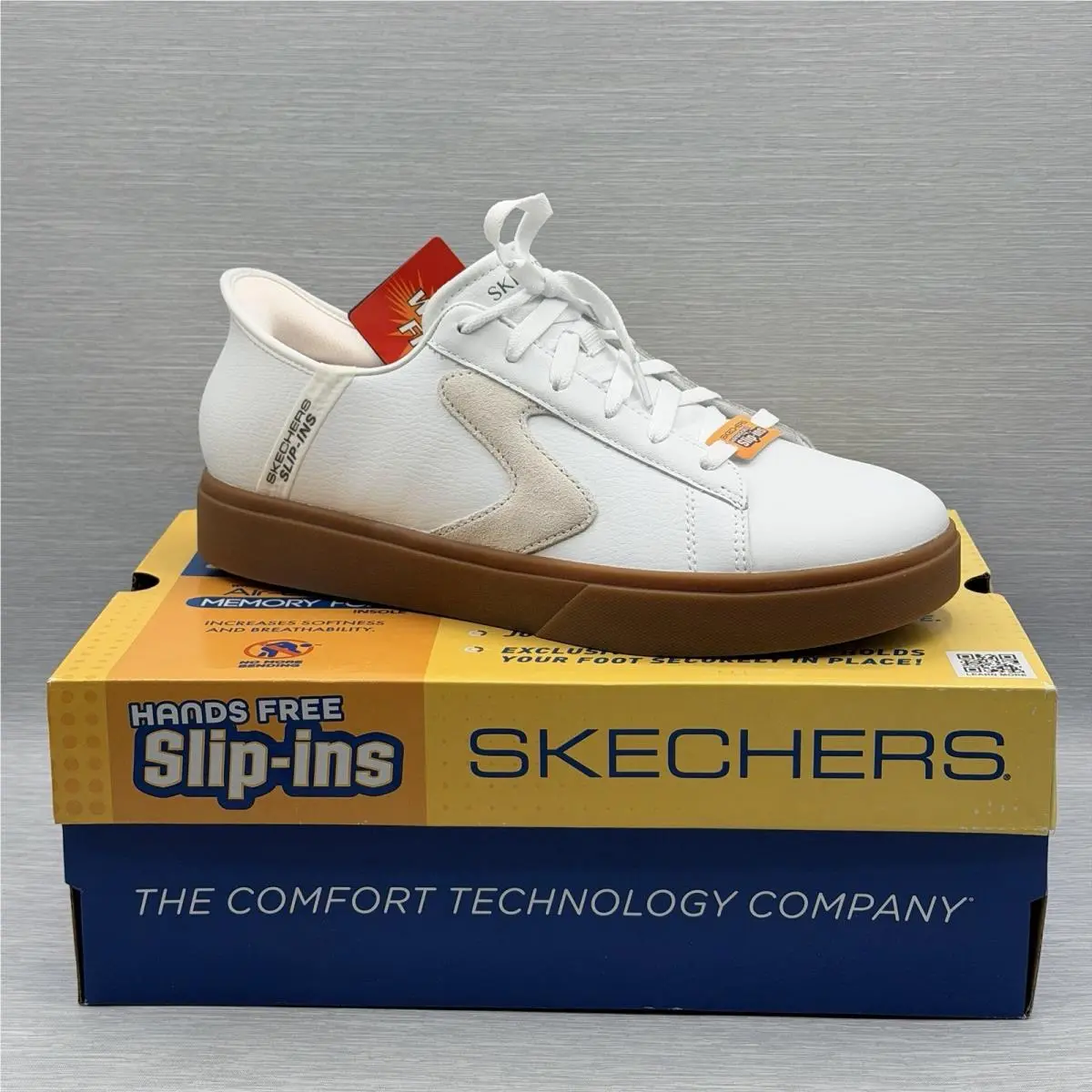 Skechers Slip Ins Men`s 11.5 Wide 2E Sneakers White Gum Court Shoes 232448