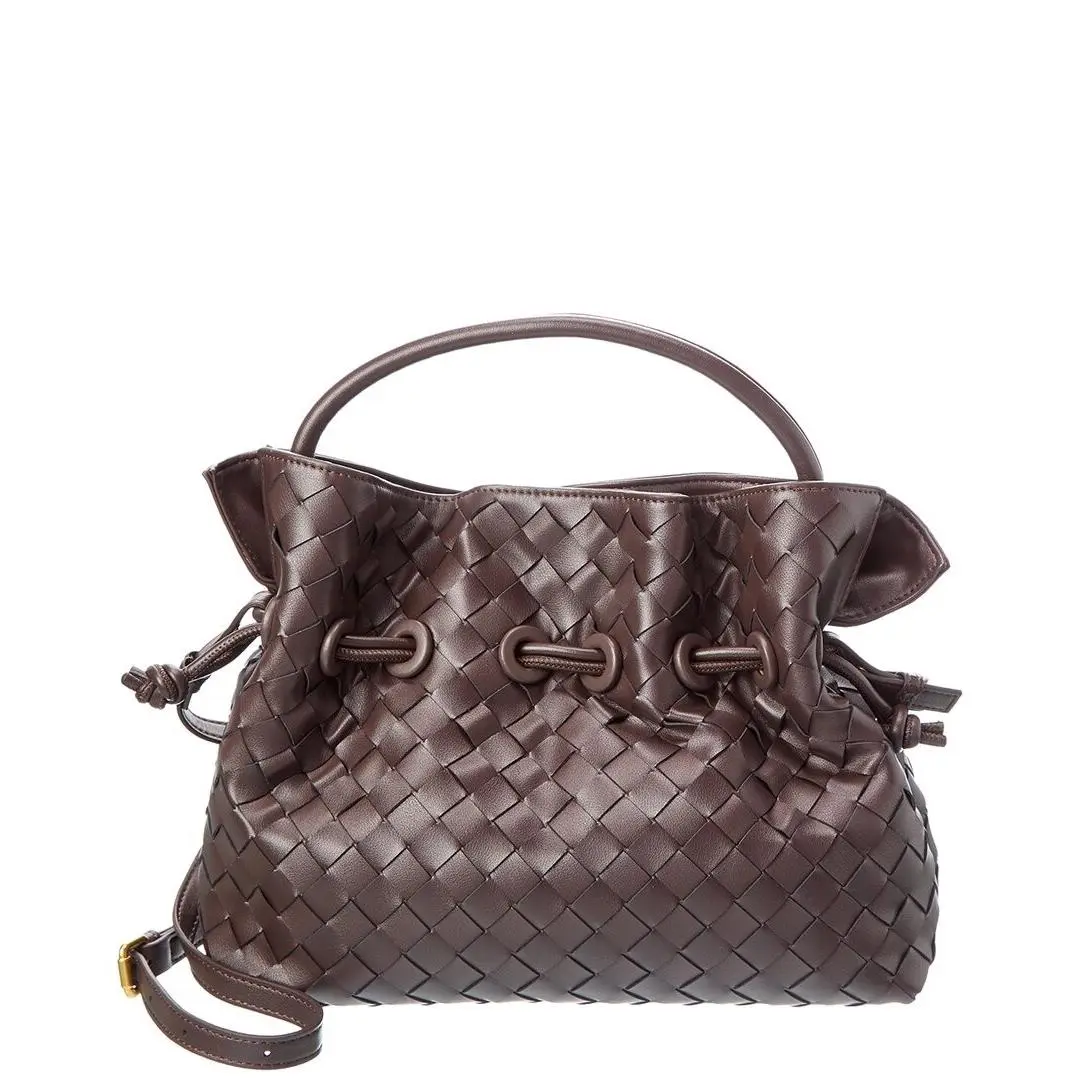Tiffany Fred Paris Hand-woven Leather Drawstring Satchel Women`s Brown by Tiffany & Co.