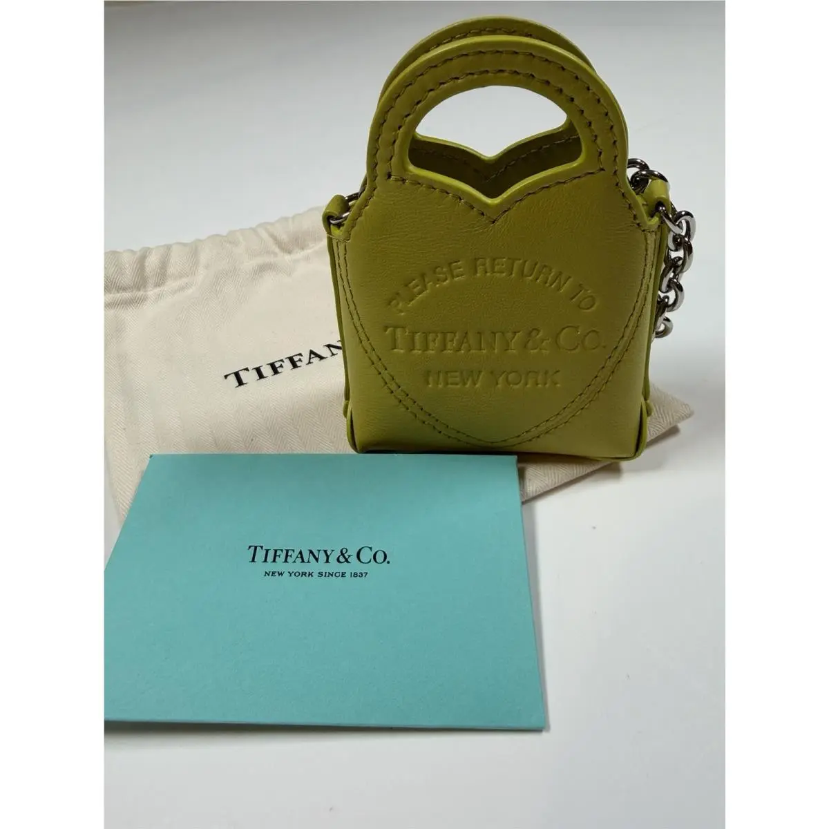 Tiffany Co. Please Return To Tiffany Chartreuse Leather Nano Micro Charm Bag