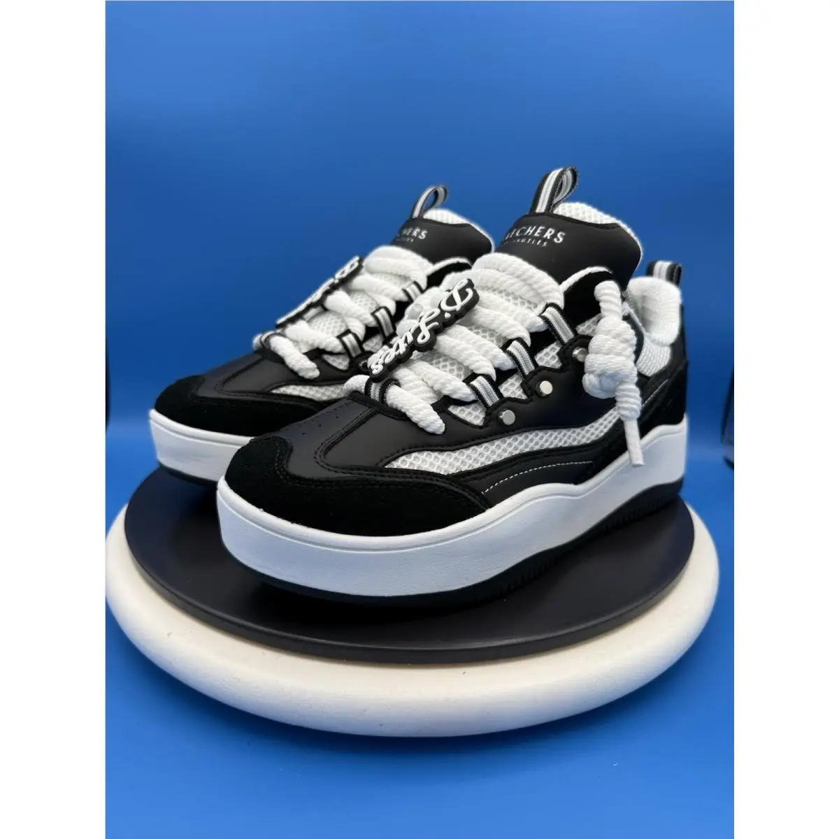 Skechers D`lites X Wave Crest Womens Size 10 Black White Chunky Shoes 185320