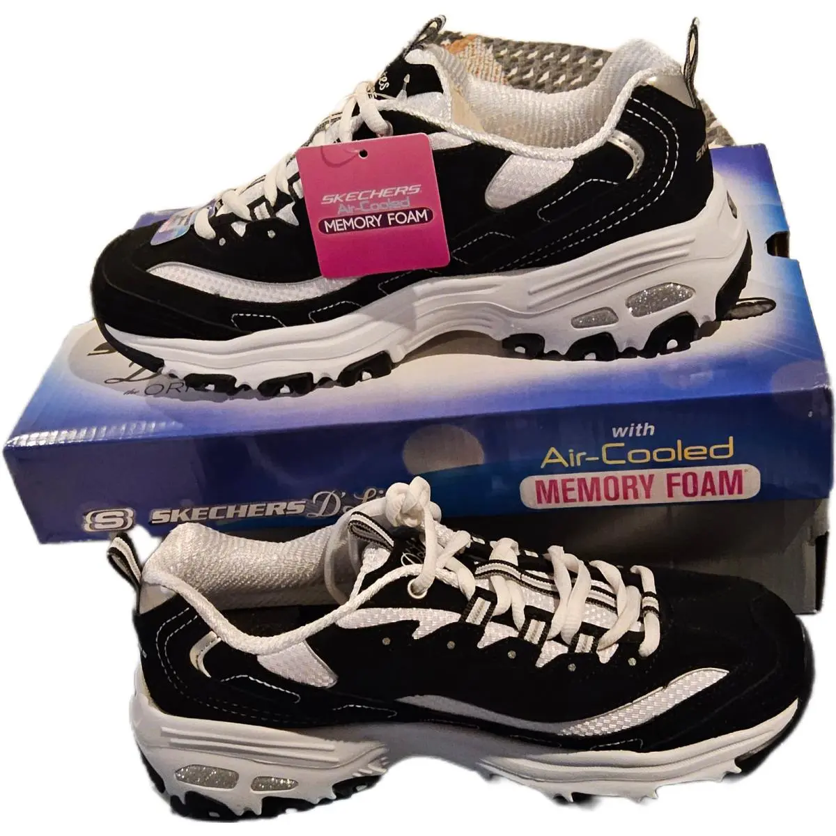 D`lites Biggest Fan Memory-foam Running Sneakers Black White Womens 7.5 by Skechers