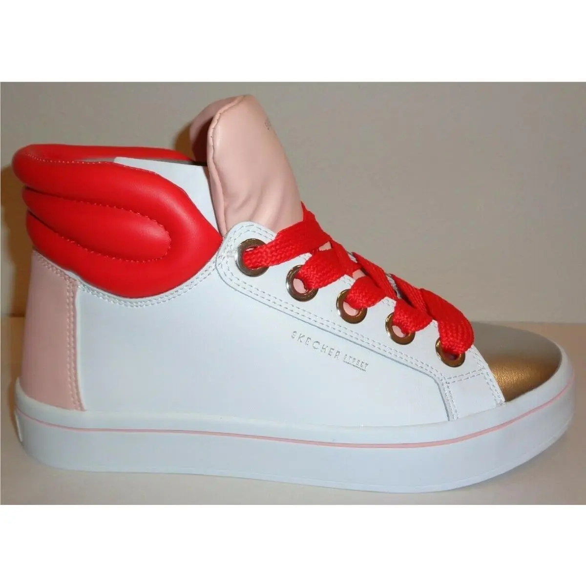 Skechers Size 8 HI Lites Block Poppers White Leather Sneakers Womens Shoes