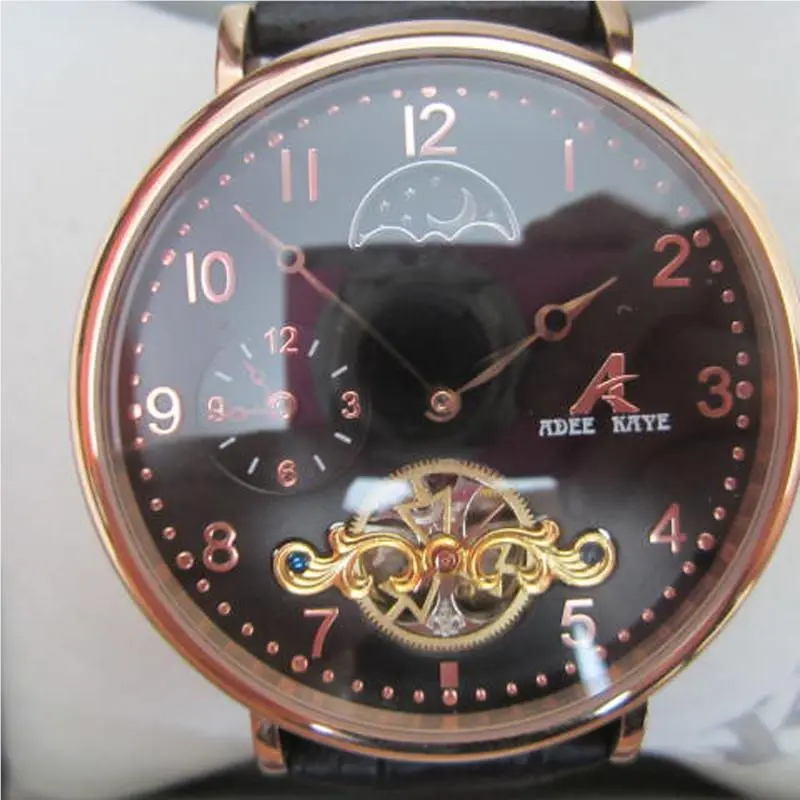 Adee Kaye Skeleton Men`s Watch Automatic Lea Sports AK7117