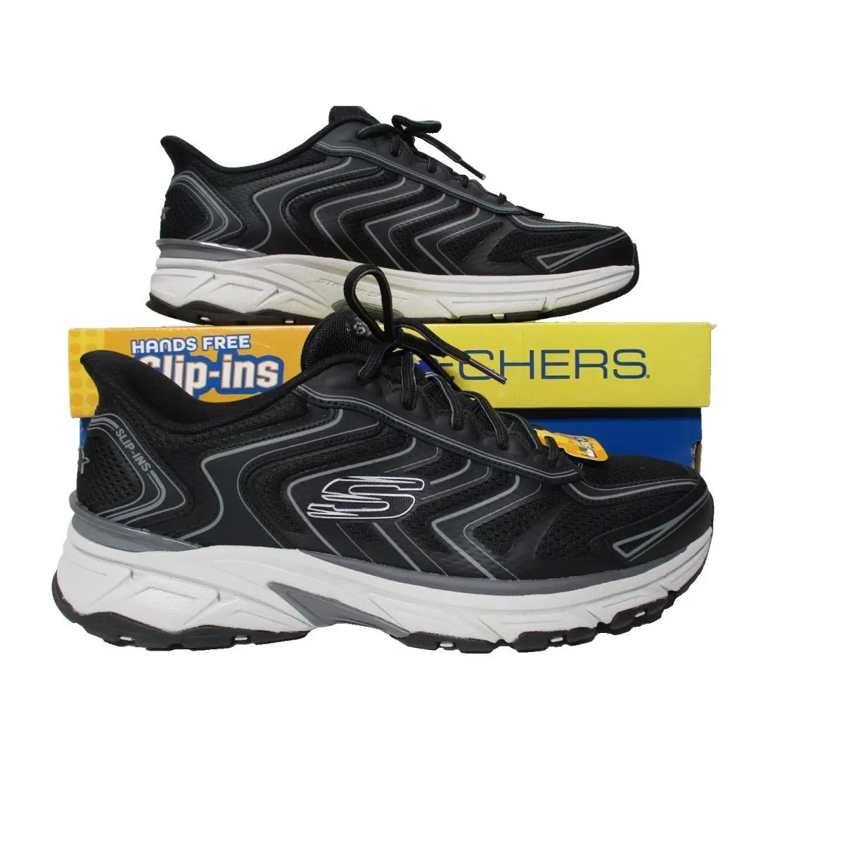 Skechers Sport Black Gray Stamina Lace Sneakers Shoes Athletic Mens Sz 12