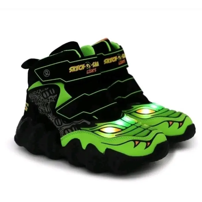 Skechers Light Up Skech-o-saurus High-top Sneakers in Black and Green