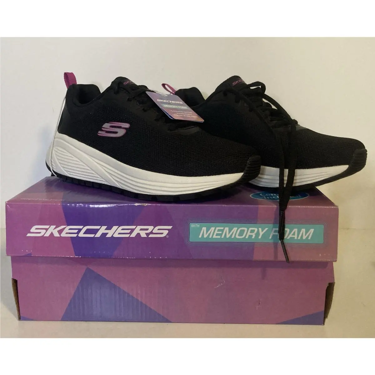 Skechers Memory Foam Black Sparrow 2.0 Lace Up Sz 6.5 Women Sneakers Same DA