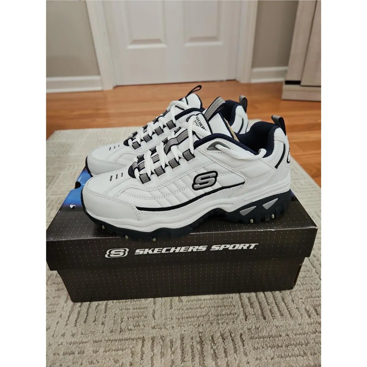 Sketchers Energy Afterburn Leather Lace Up Athletic Men Size 6.5 White/navy by Skechers