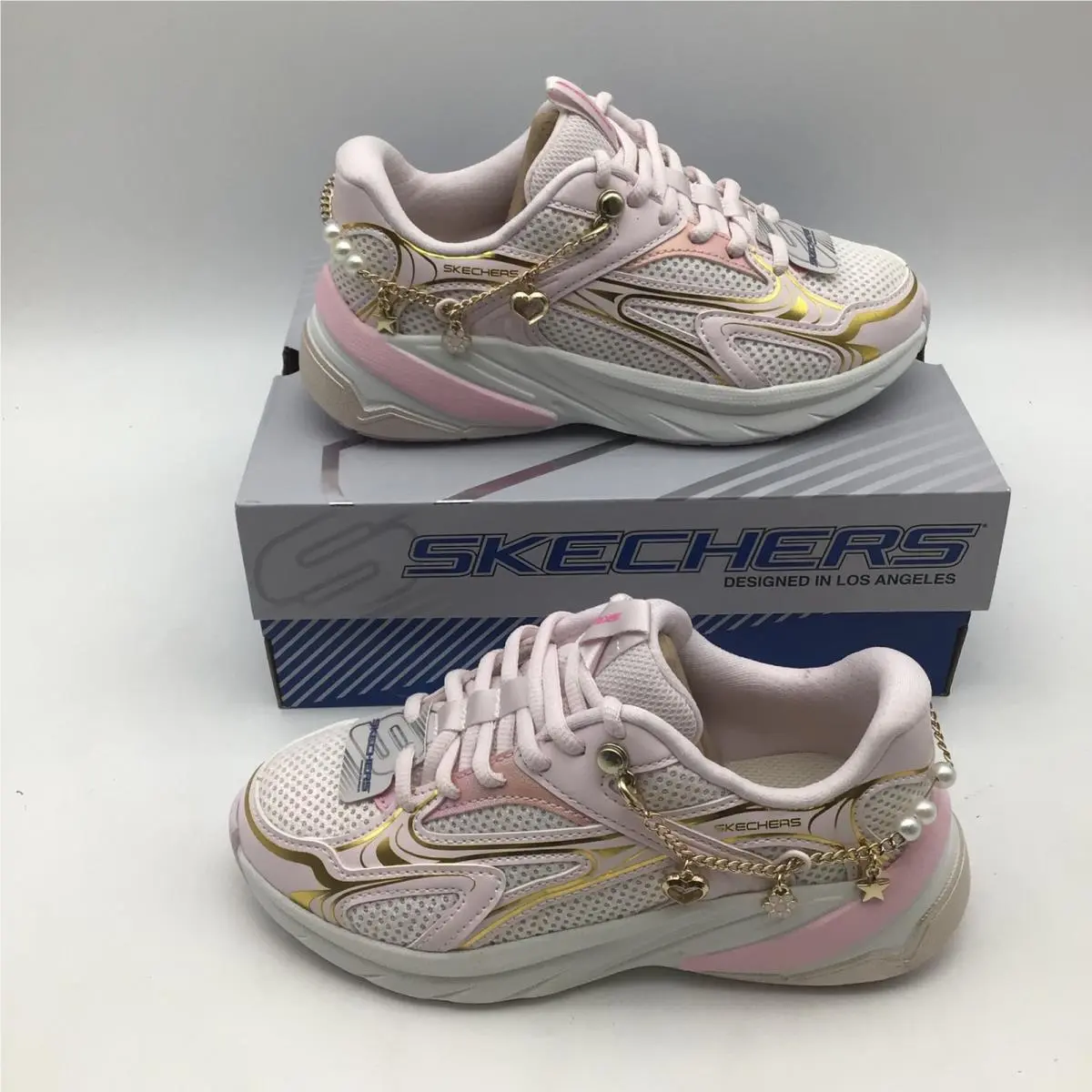 Skechers S2K Street Ready Kids Pink Gold Charm Sneakers 303871L Pkmt Size 1