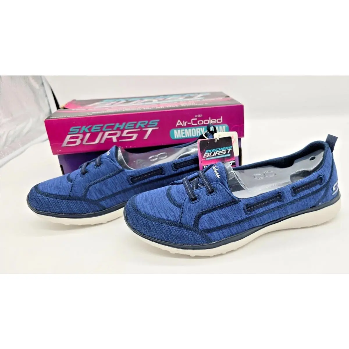 Skechers Womens Micro Burst Top Notch Navy Slip On Shoes Size 8 M
