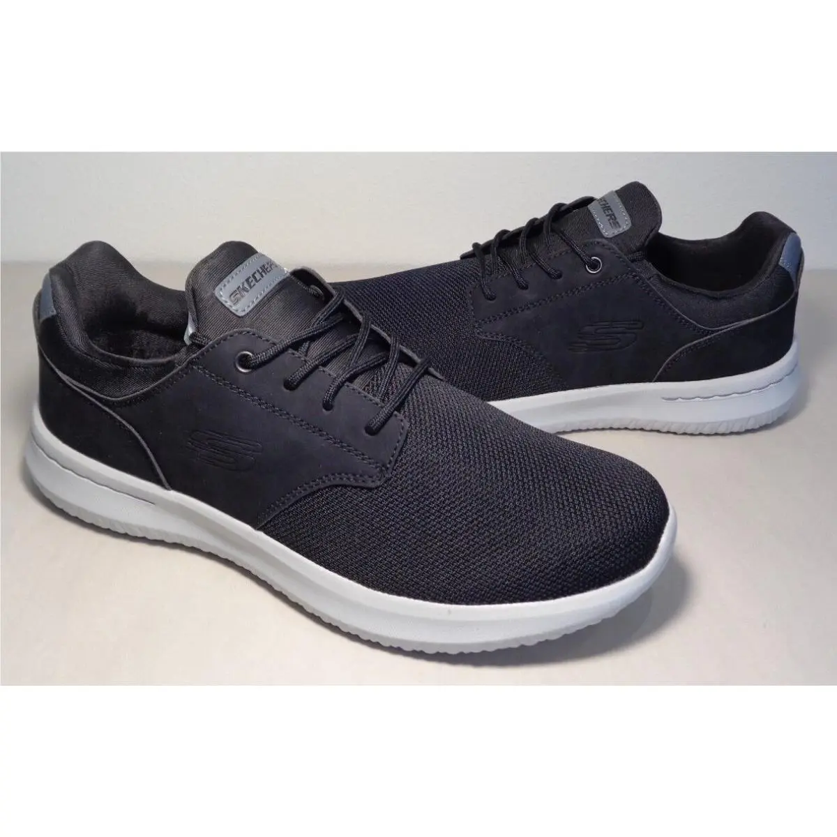 Skechers Size 11 M Delson Black Lace Sneakers Men`s Shoes